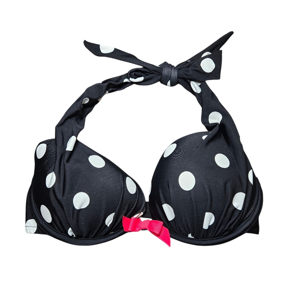 VENUS Black Bikini with White Dots and Pink Bows - Picture 3 of 13